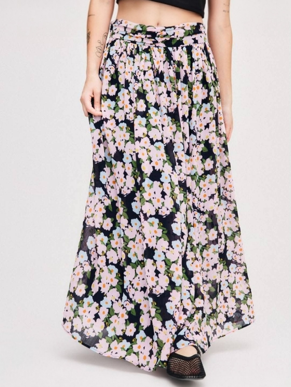 J.Crew Pleated Chiffon Maxi Skirt | Mauve Orchid Multi